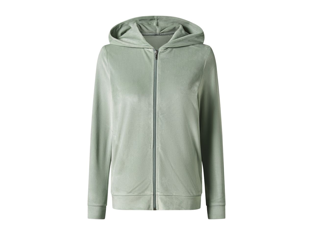 Light green full-zip hoodie made of velour fabric.