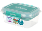 Sistema Stax To Go lunch box with teal lid and clips, 33.8 oz/1L capacity.