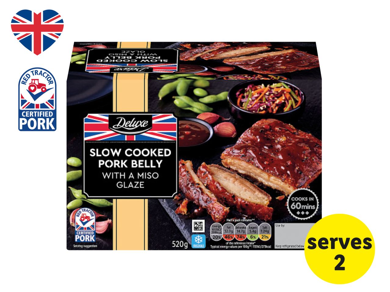 Deluxe slow-cooked pork belly with miso glaze, serves 2, Red Tractor Certified Pork.