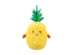 A plush pineapple toy with a smiling face and small orange arms.