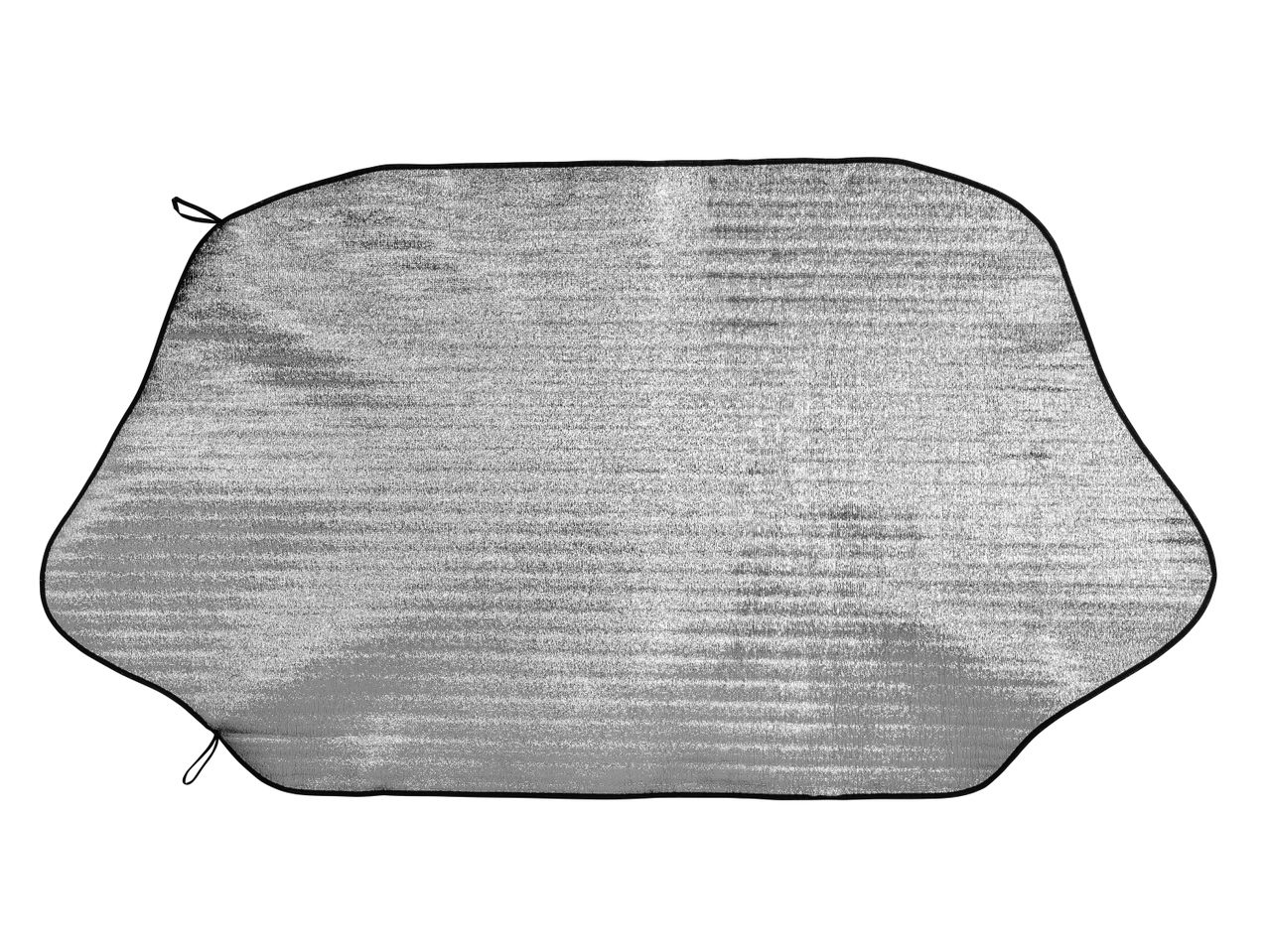 Silver car windshield sunshade with black trim