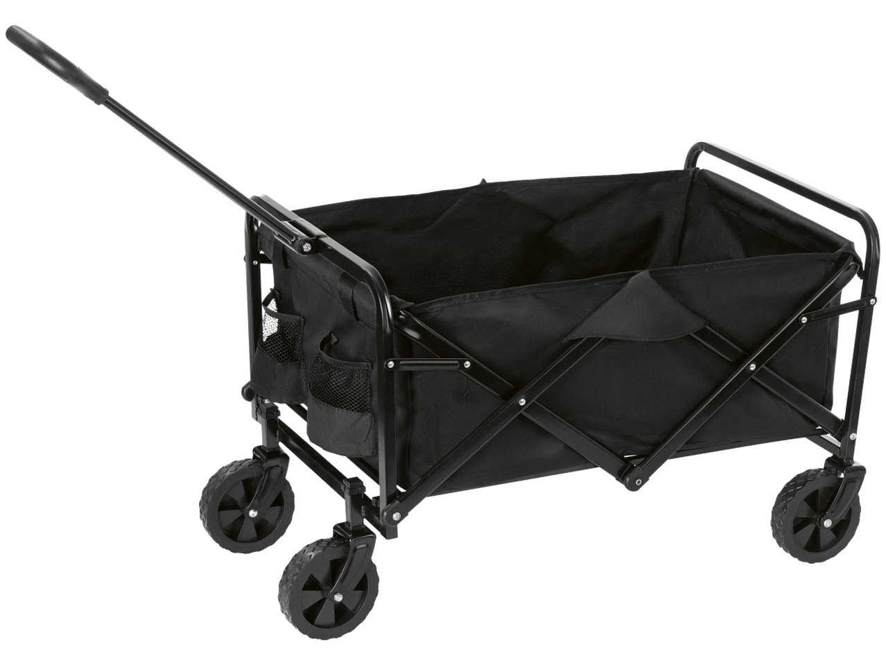 Carrinho dobrável preto CRIVIT com pega e rodas, ideal para transportar itens.