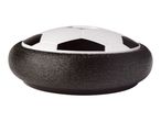 Hover soccer ball with a black and white soccer ball design on top and a black textured base.