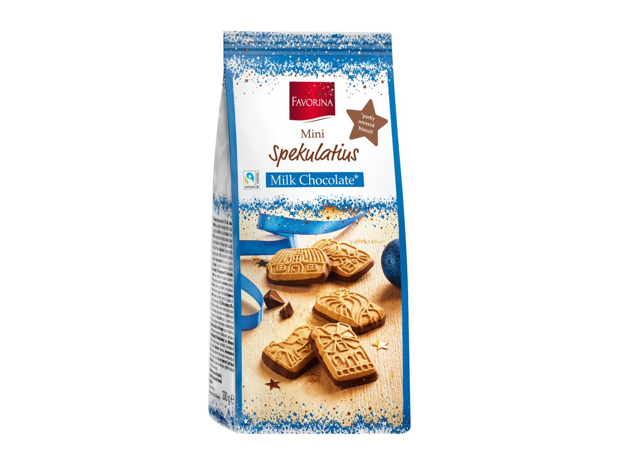 Favorina Mini Spekulatius Milk Chocolate biscuits in a festive bag.