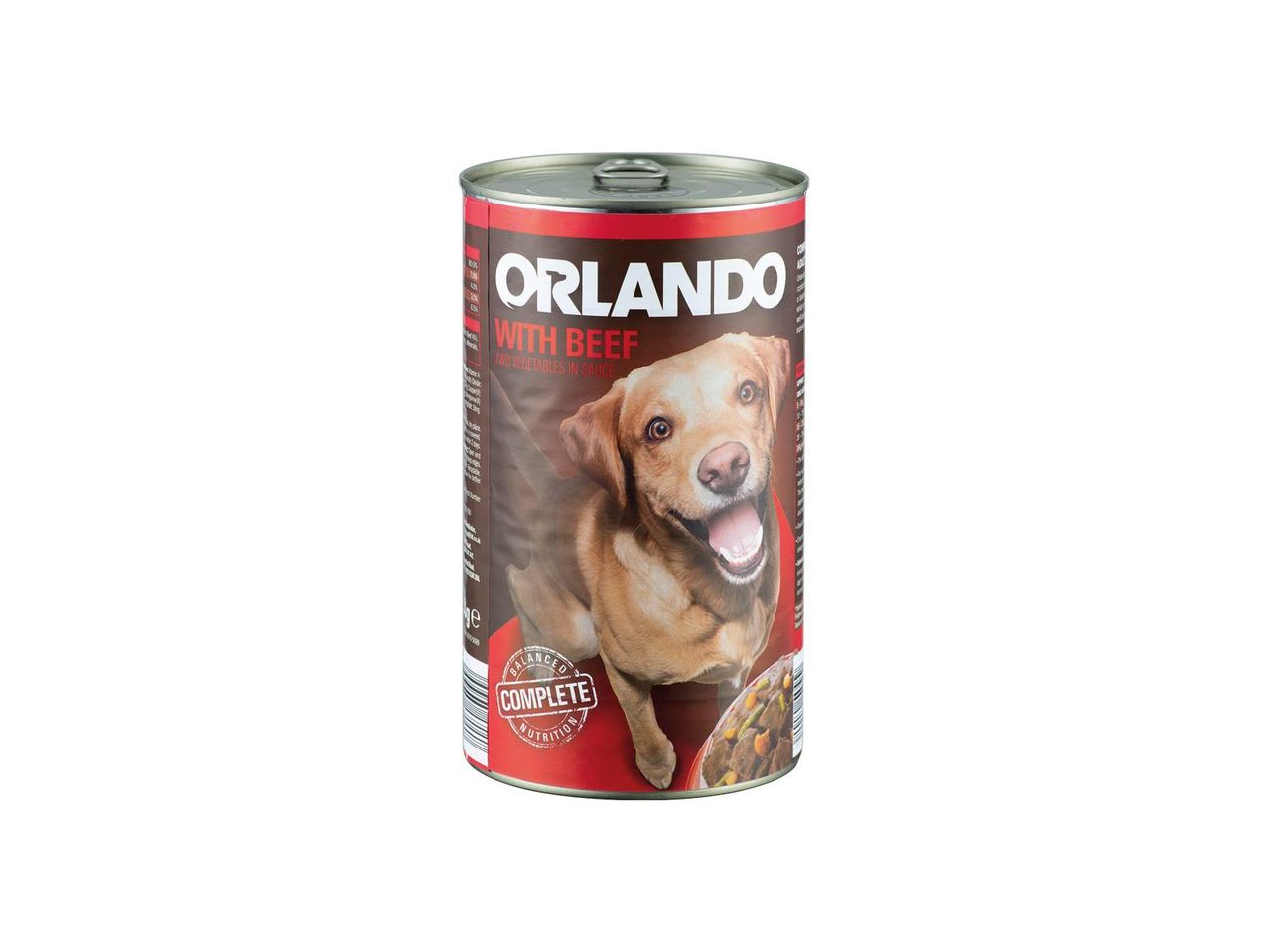 Orlando: Canned dog food, beef and vegetables.