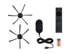 SILVERCREST® robot vacuum cleaner accessories: side brushes, power adapter, remote control, and batteries.