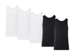 Tre hvide og to sorte tanktops til børn.