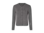 Ein grauer Cardigan mit Knöpfen.