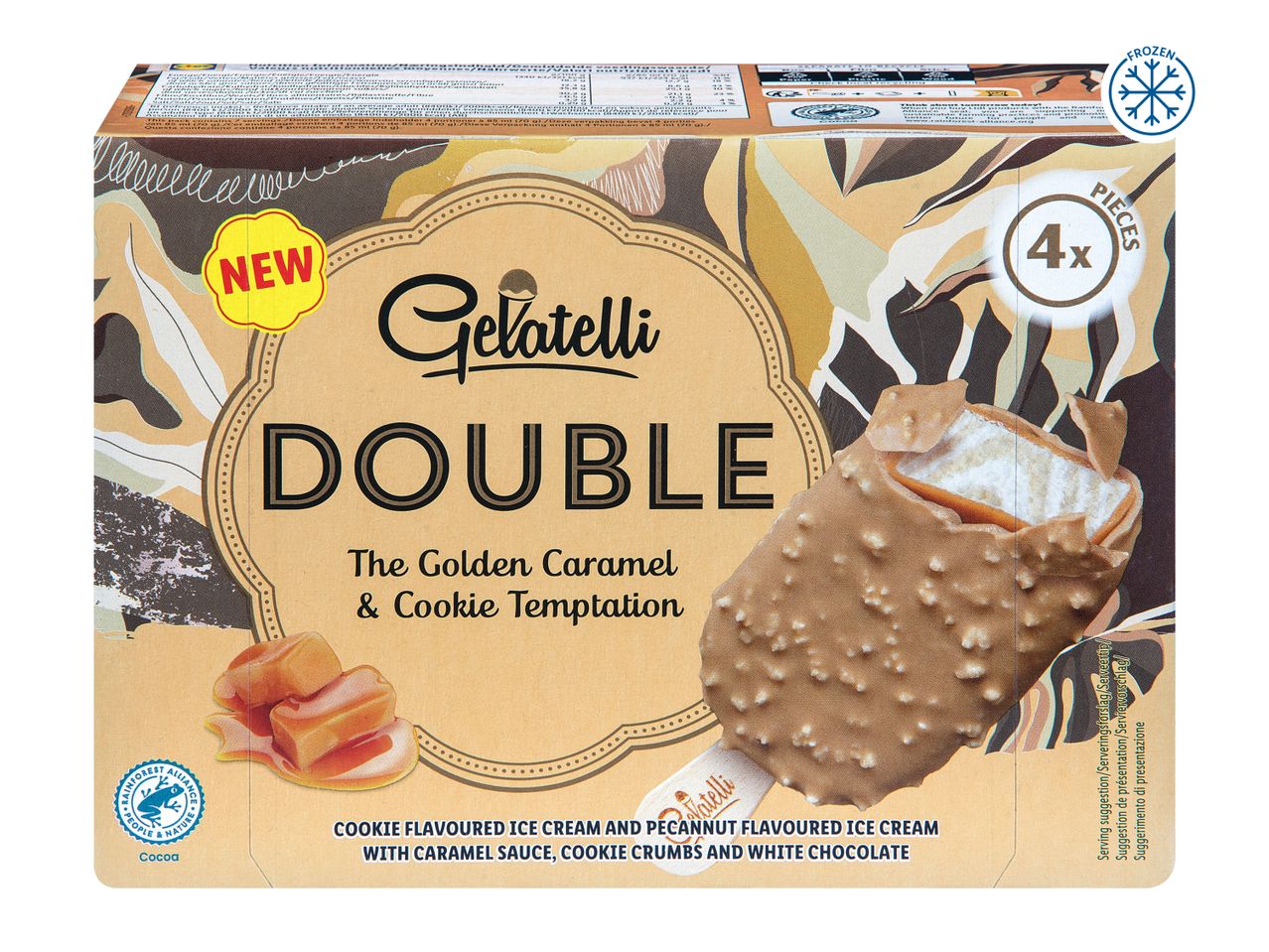 Gelatelli Double ice cream: caramel and cookie flavour, 4 pieces.