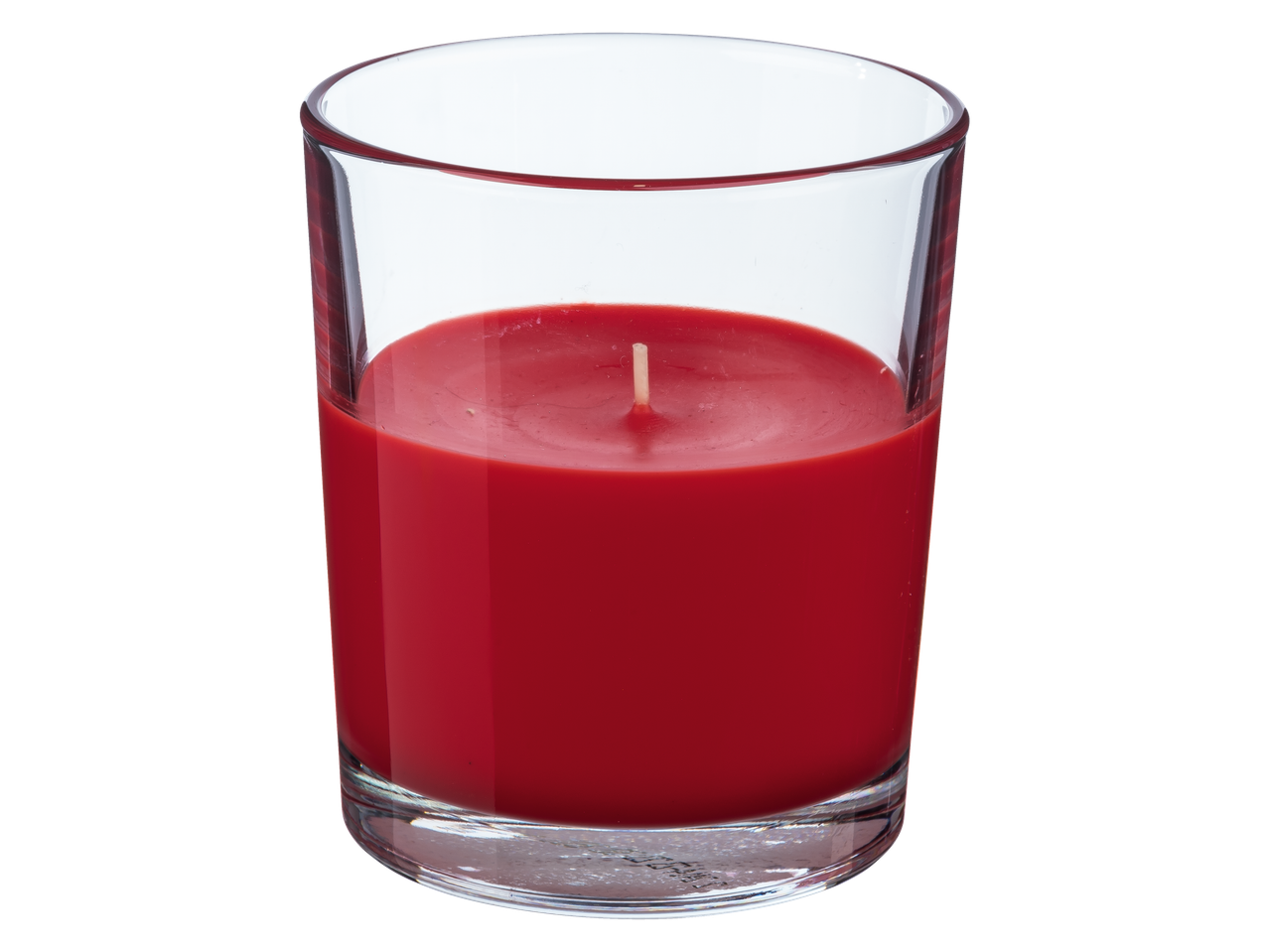 Sarkana smaržīga svece stikla traukā
