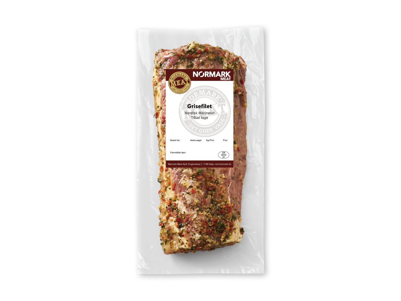 En vakuumpakket Normark Grisefilet, nordisk marineret og tilsat lage.