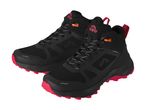 Pair of black Crivit hiking boots with red soles and accents.