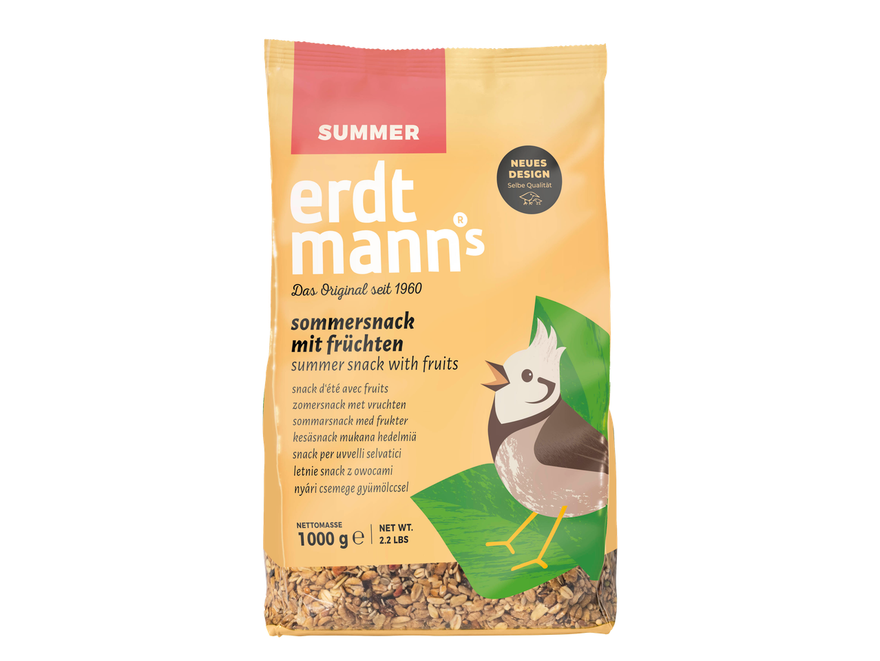 Erdmann's summer snack with fruits: birdseed and dried fruit mix.