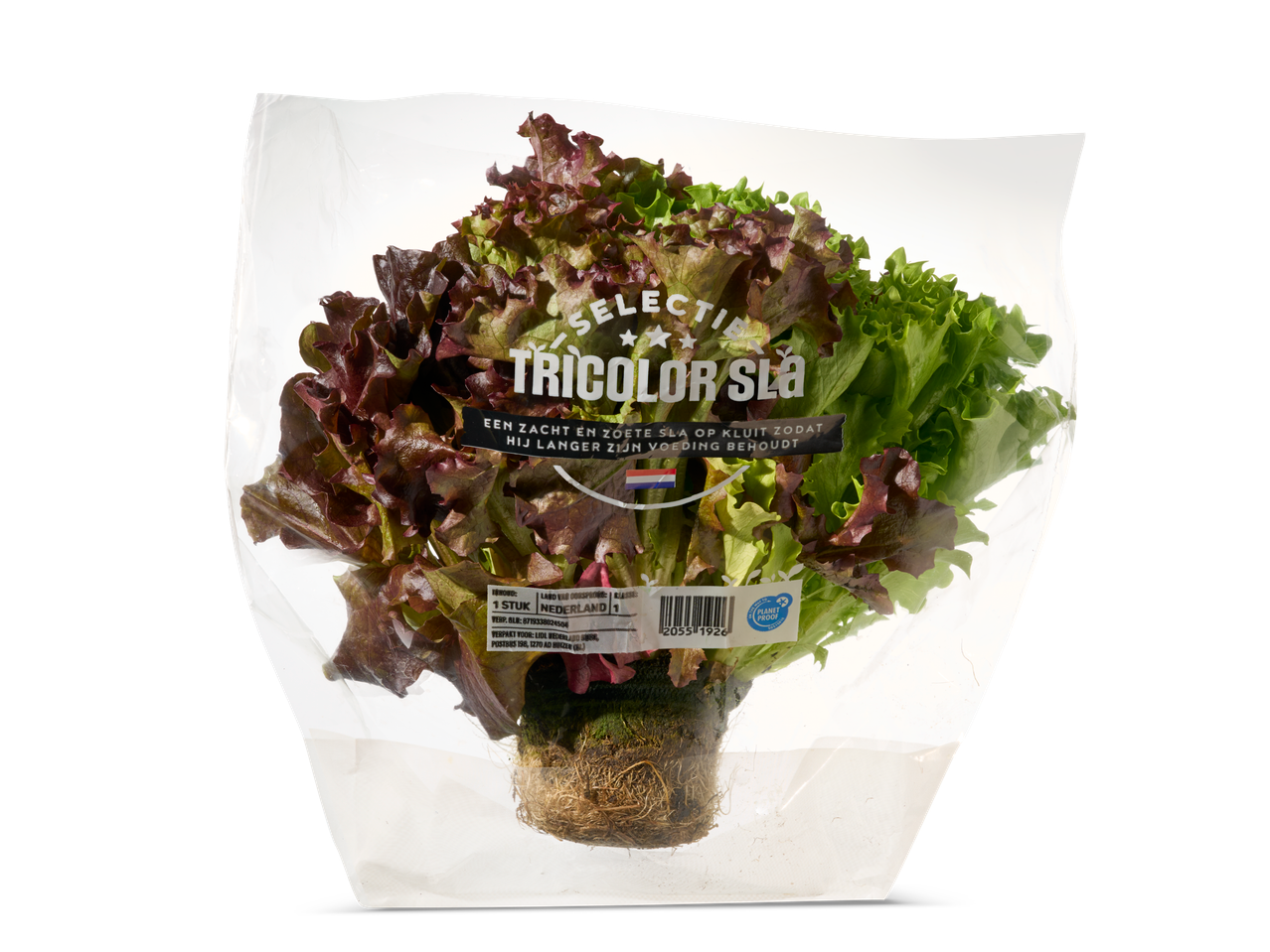 Tricolore sla mix in zak: rode, groene en donkerrode sla.