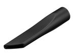Black crevice tool for a vacuum cleaner, angled on a white background.