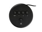 Black control panel with fan speed buttons.