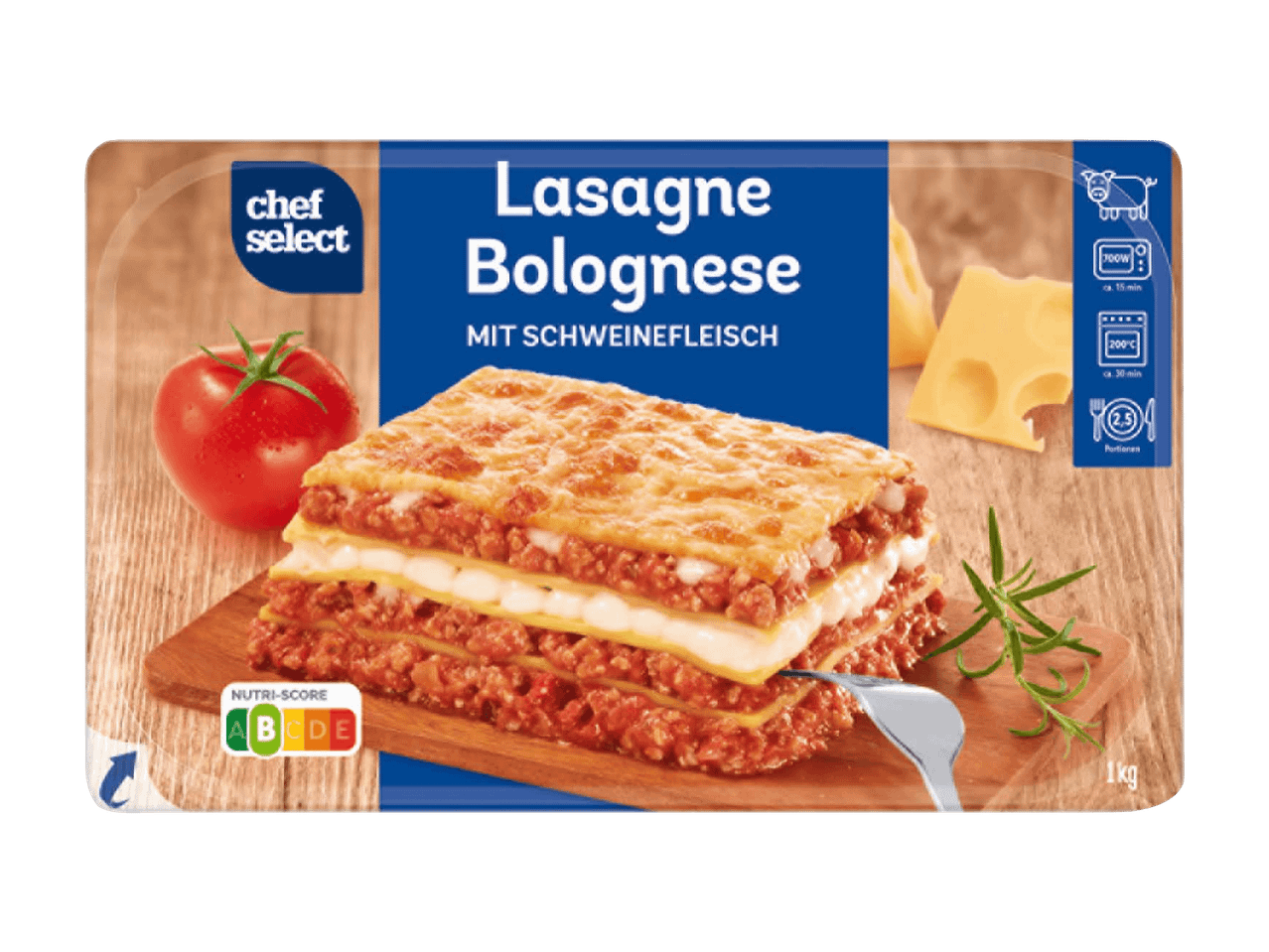 Chef Select Lasagne Bolognese mit Schweinefleisch, Nutri-Score A, 1 kg Packung