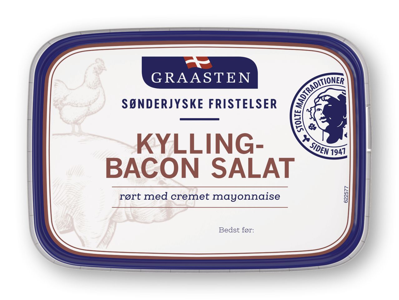 Graasten kylling- og baconsalat med mayonnaise.