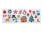 Christmas-themed stickers featuring a reindeer, snowman, gingerbread house, and Christmas tree.