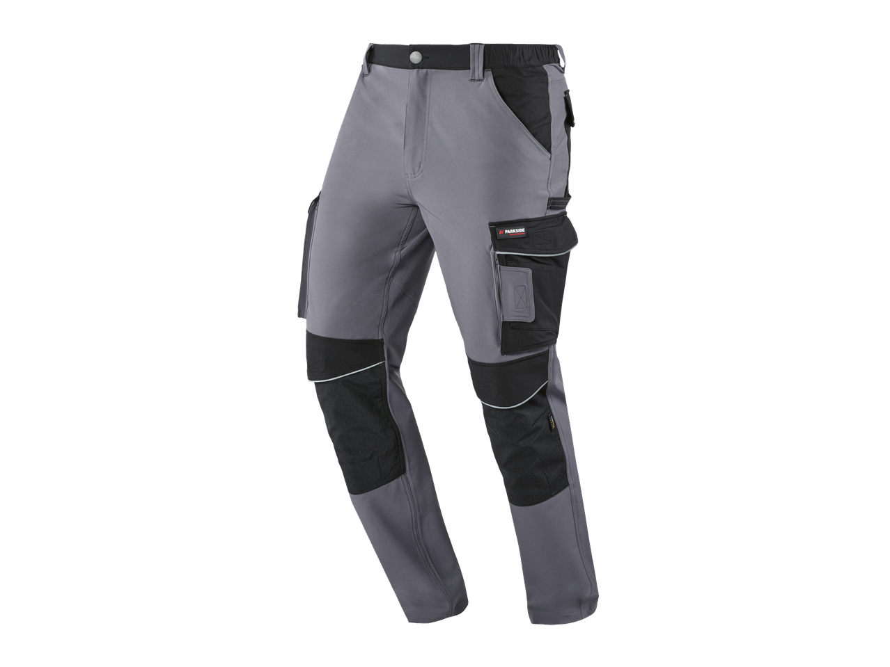 PARKSIDE PERFORMANCE sive i crne radne hlače s džepovima i pojačanjima.