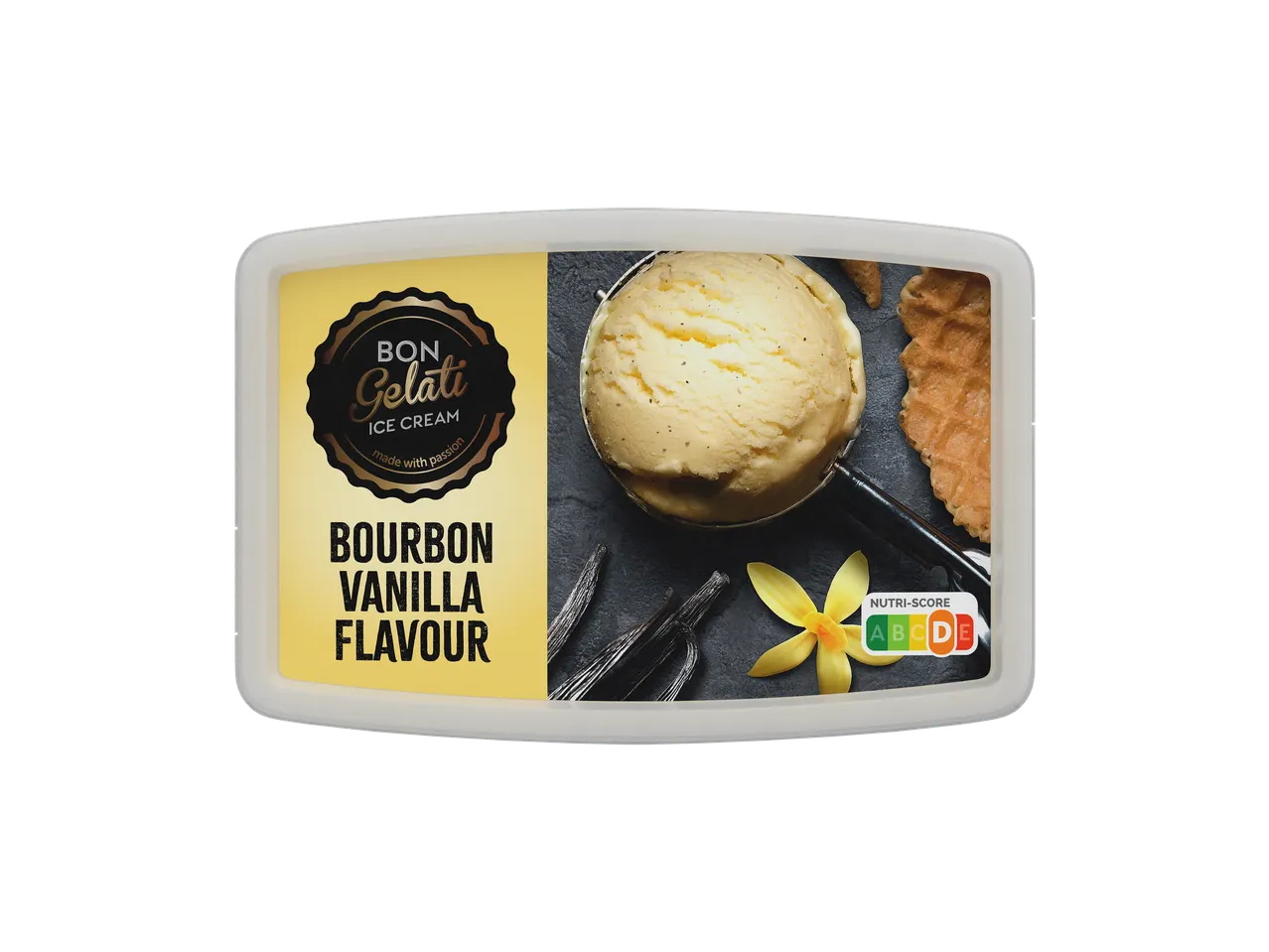Bon Gelati Bourbon Vanille roomijs met vanille uit Madagaskar en Nutri-Score A.
