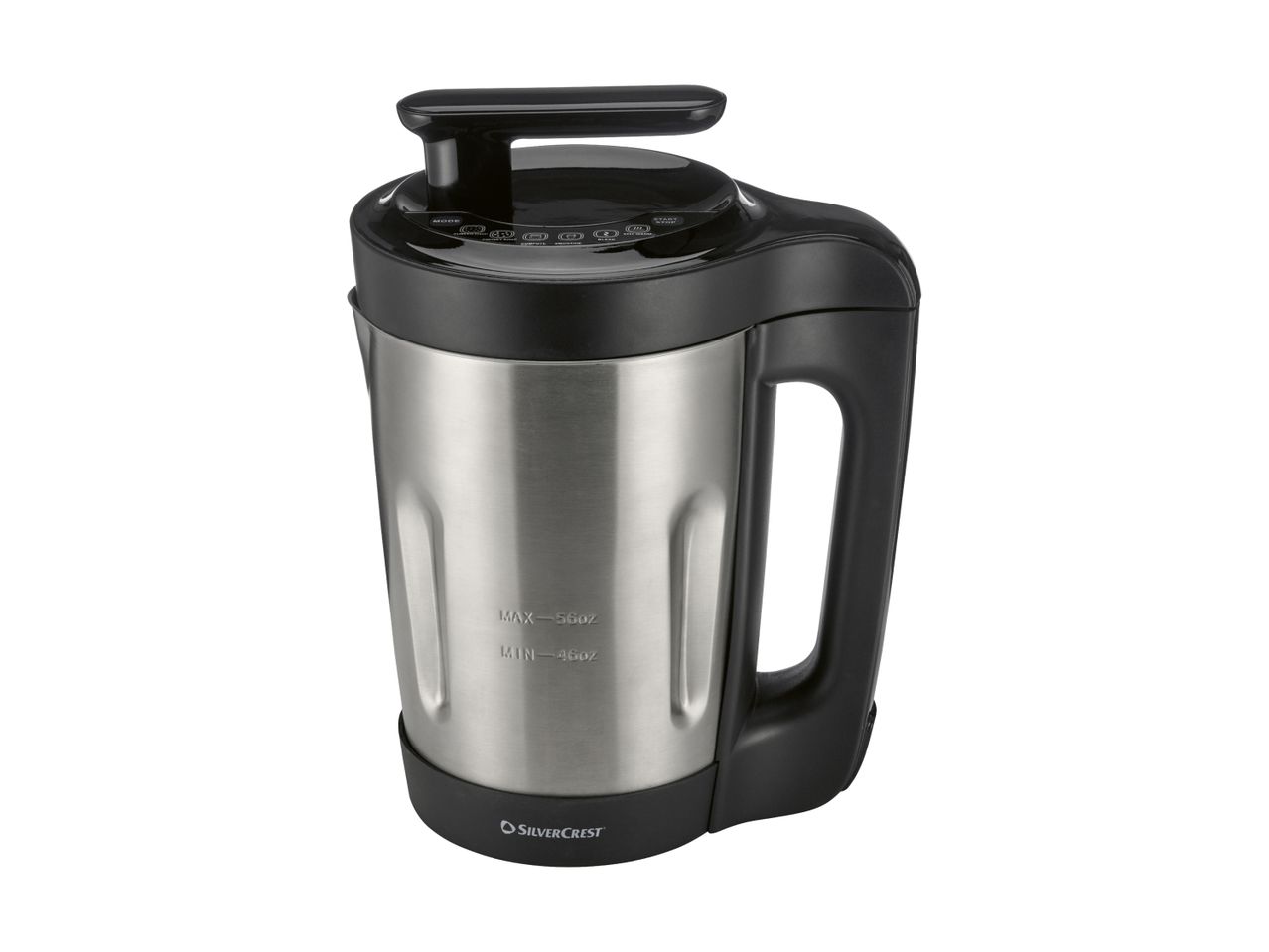 Silvercrest soup maker with stainless steel body and black handle