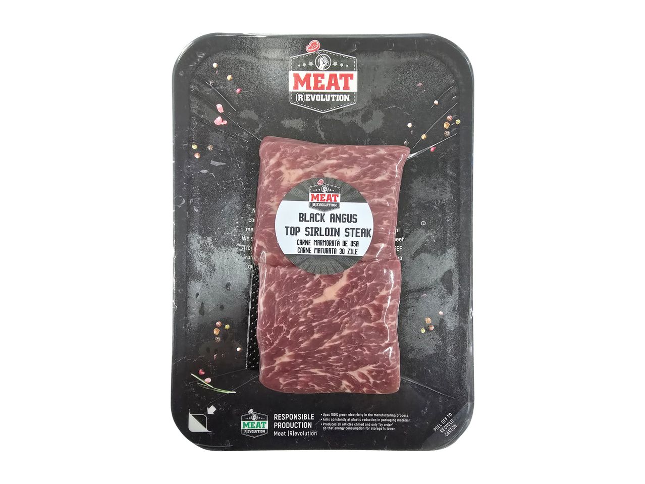 Steak de vită Kikkoman, ambalat în tavă.