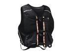 Black running vest with reflective stripes and orange accents