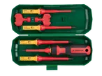 PARKSIDE® 1000V screwdriver and interchangeable blade set in a green case.