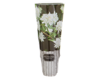 Philadelphus 'Snowbelle' plant in a decorative pot with a wooden plank design.
