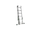 Silver folding ladder on a black background.