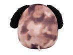 Plush toy with brown and black spots, black ears, and a small tail.