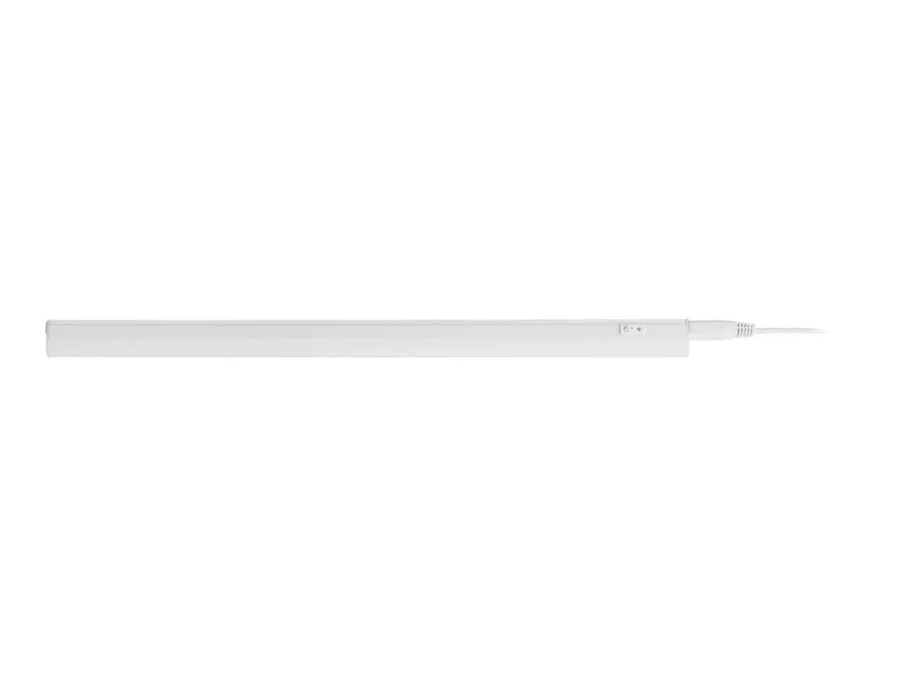 White LED under-cabinet light with an integrated switch and power cord.