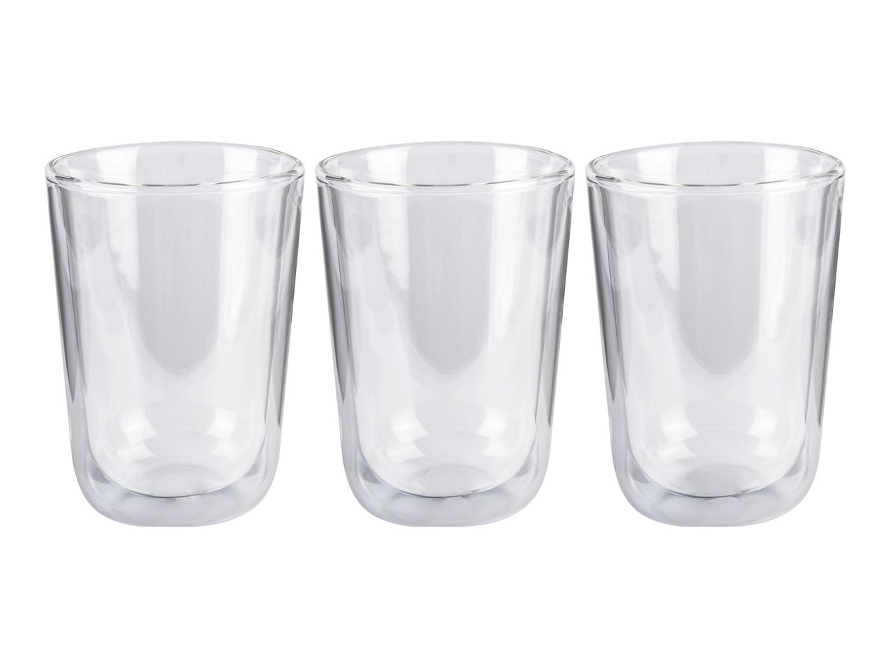 Three clear glass tumblers.