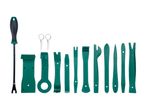 Parksides sæt af trimværktøjer til fjernelse af bilpaneler indeholder en skruetrækker, nøgler og forskellige plastikværktøjer.