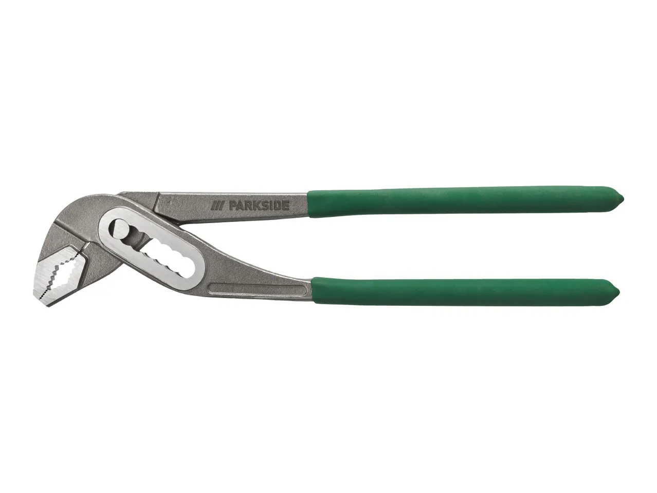 A gray and green Parkside water pump pliers on a white background.