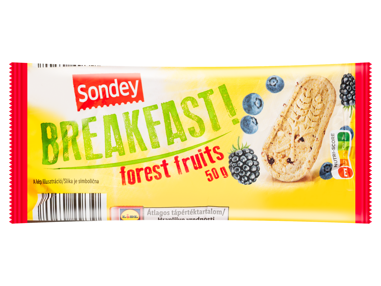 Sondey Breakfast! erdei gyümölcsös keksz, 50g, Nutri-Score E