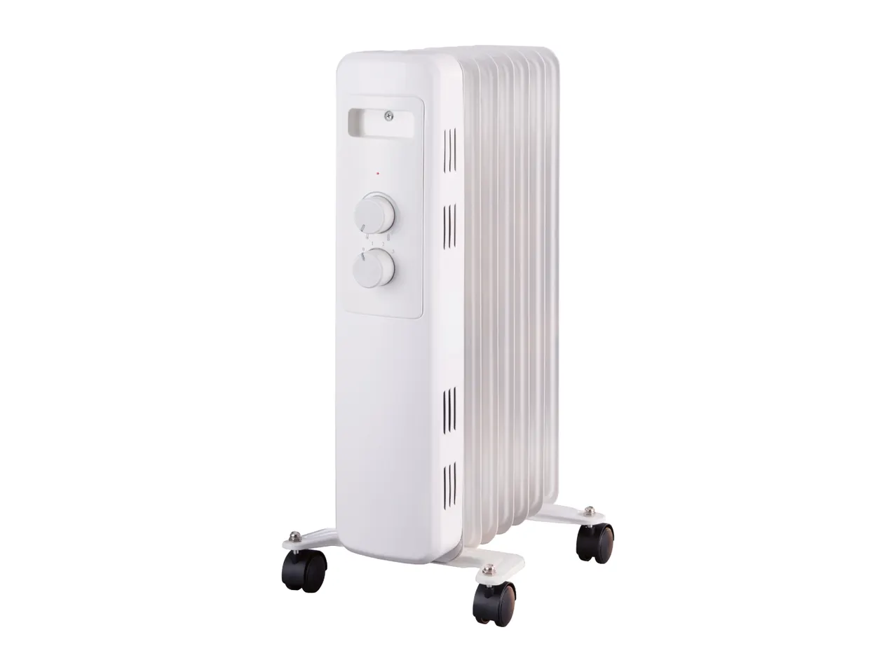 White oil-filled radiator heater on wheels