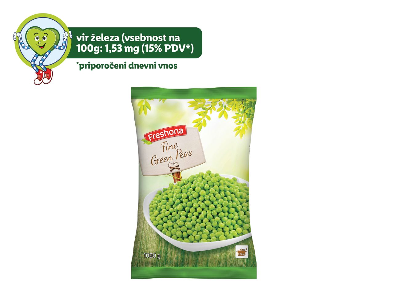 Zamrznjen grah Freshona: pakiranje 1000 g.