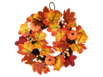 Autumn wreath with orange and yellow leaves, pumpkins, and berries