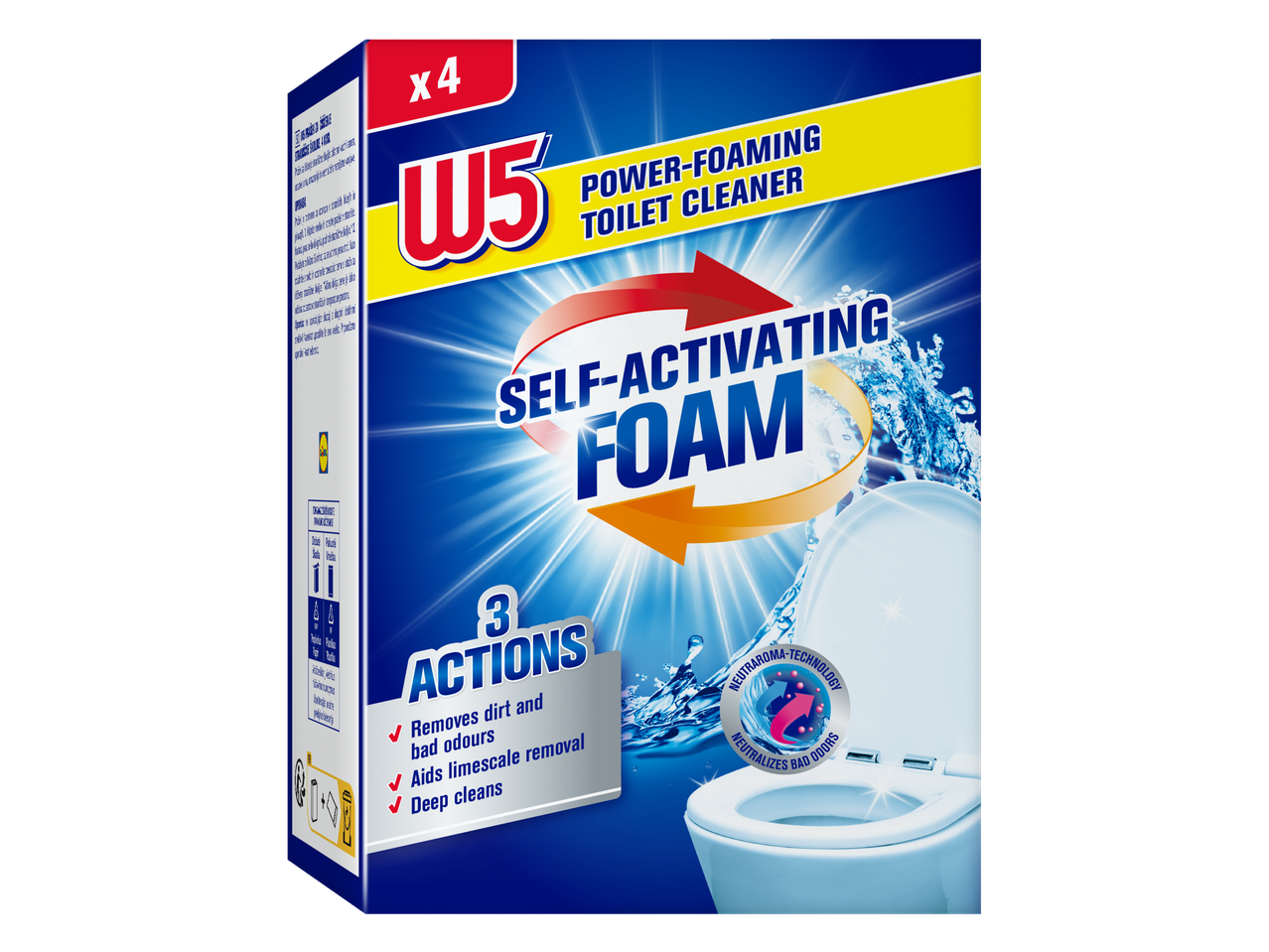 W5 mousse nettoyante WC auto-activante, 3 actions, élimine saleté et odeurs.
