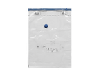 Transparent vacuum storage bag with blue valve and instructions