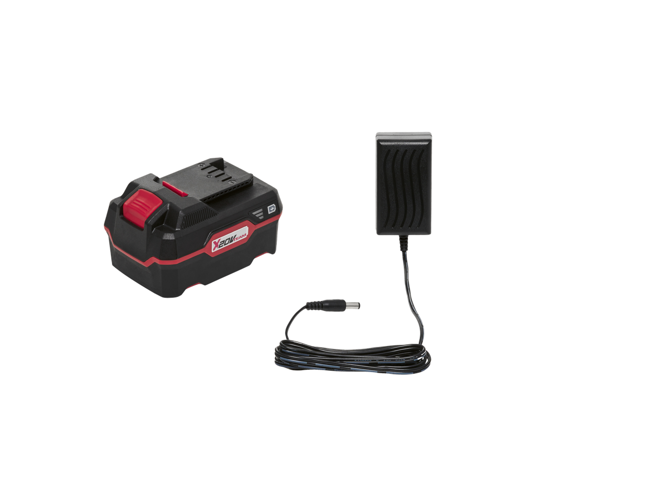 SILVERCREST® 20V Cordless Spot Cleaner battery and charger on a black background.