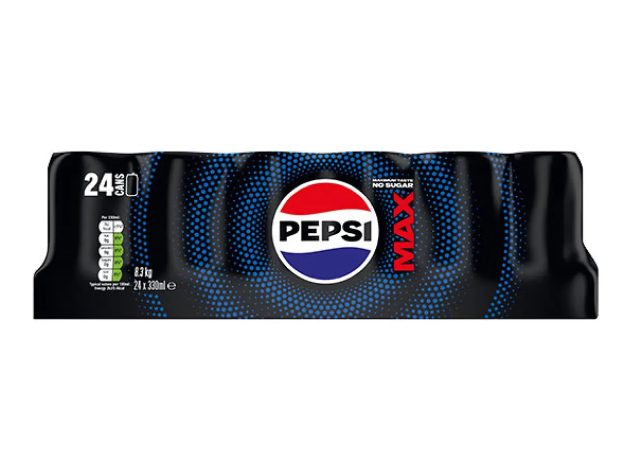 A 24-pack of sugar-free cola cans in black shrink wrap.