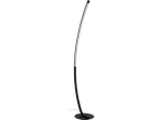 A sleek, modern black arc floor lamp with integrated LED lighting.