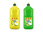 To store flasker W5 opvaskemiddel, en gul med citronduft og en grøn med lime.