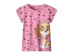 Pink Paw Patrol Skye t-shirt for girls with paw prints and hearts.