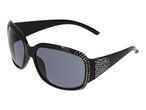 Black sunglasses with dark lenses and rhinestone embellishments on the frames.