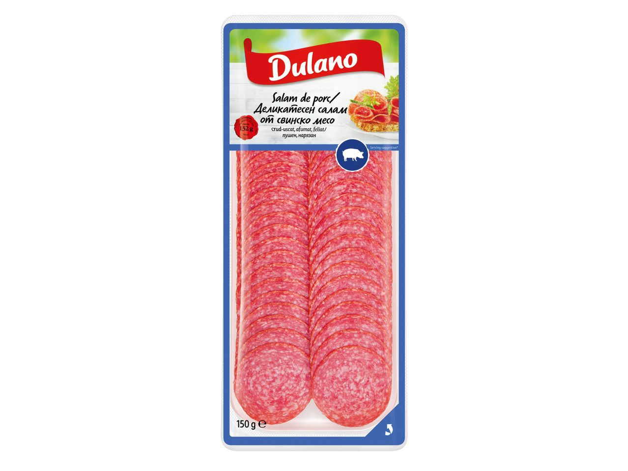 Деликатесен салам от свинско месо, суровосушен, Dulano, 150 g/опаковка