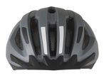 Rear view of a grey bicycle helmet with reflective strips and ventilation